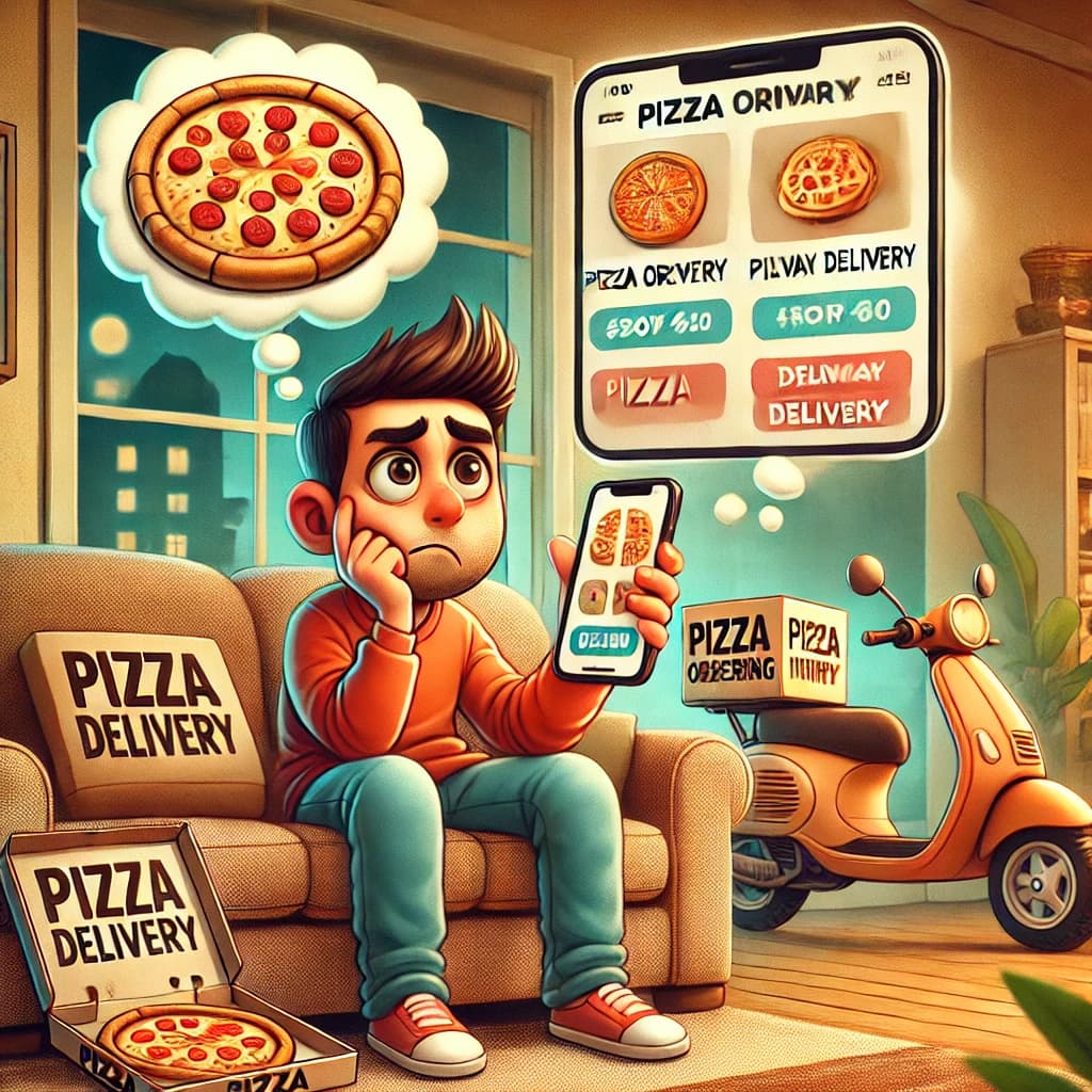 Confused person ordering pizza